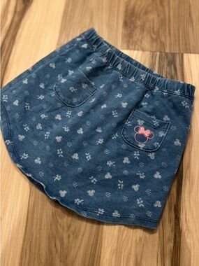 Kids Blue Denim Skirt with hidden shorts Skort Pink Minnie Mouse Accent size 6